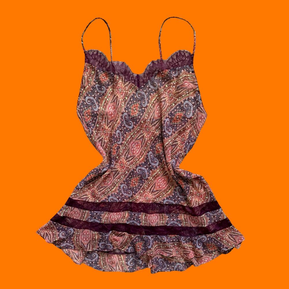 Victoria's Secret Paisley Mesh Lace Trim Babydoll Slip Dress L